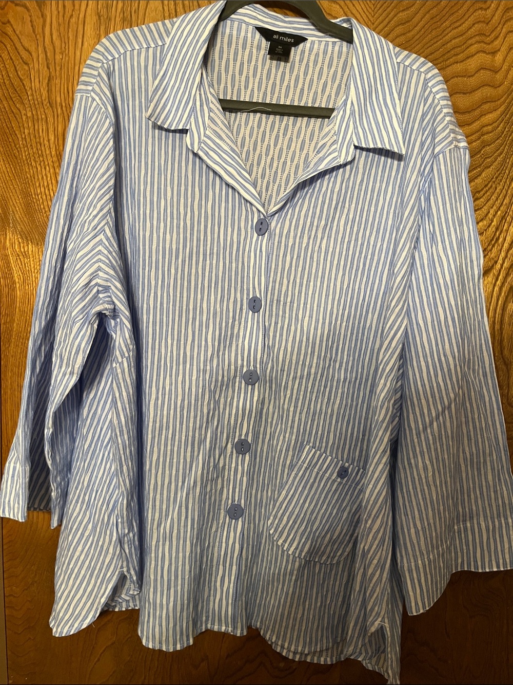3X Ali Miles Blue & White Vertical Stripe Shirt